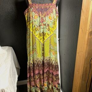 Anthropologie M boho silky dress, witchy, cottage core, garden core flowy vibes